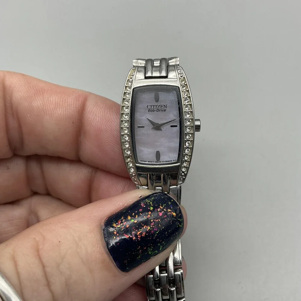 Citizen Eco-Drive Womens Watch 17mm MOP G620-S074711 Crystals Stainless 5.75